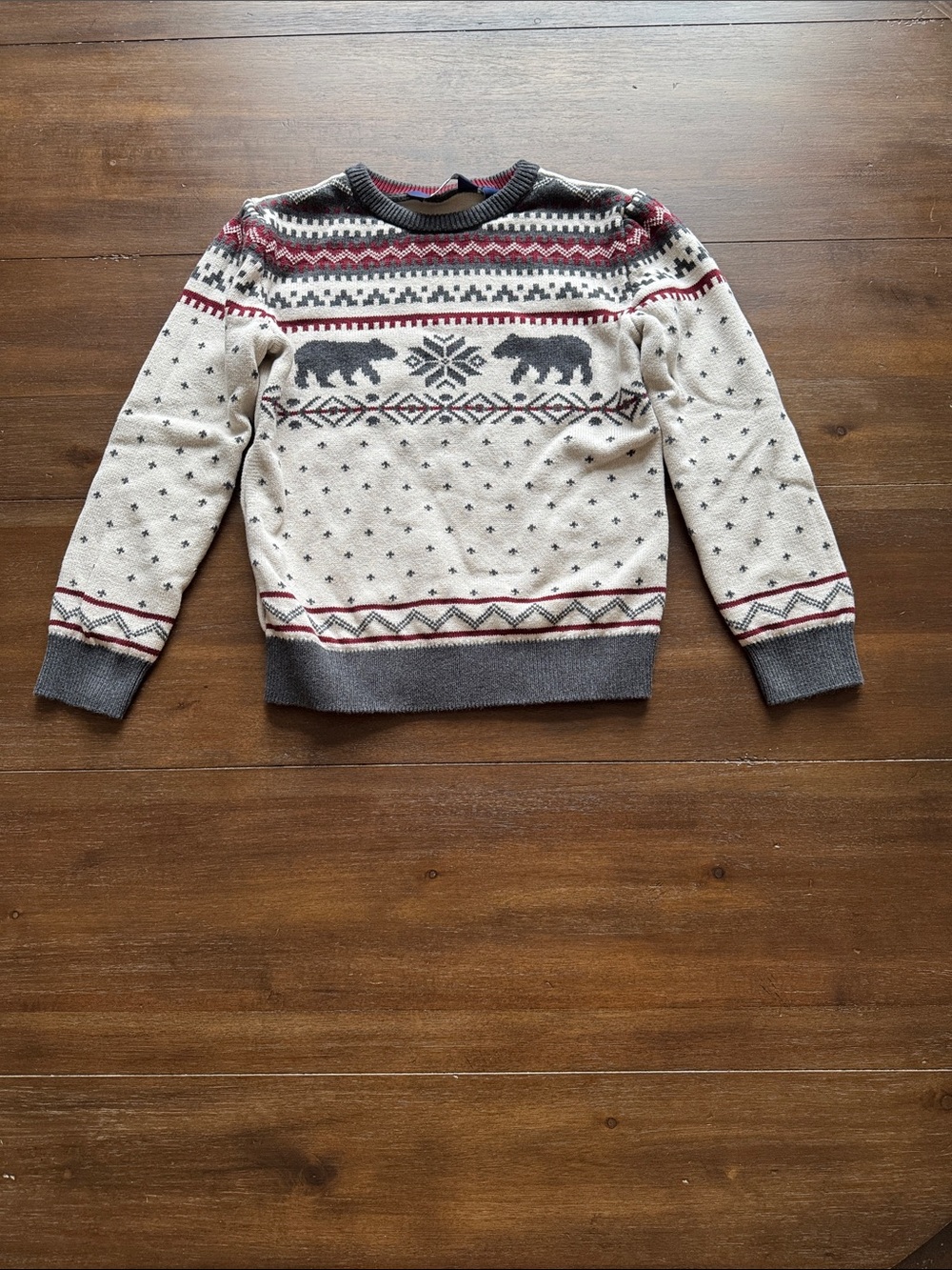 S 7-8 Lands’ End cotton knit polar bears snow flakes fair isle holiday sweater
